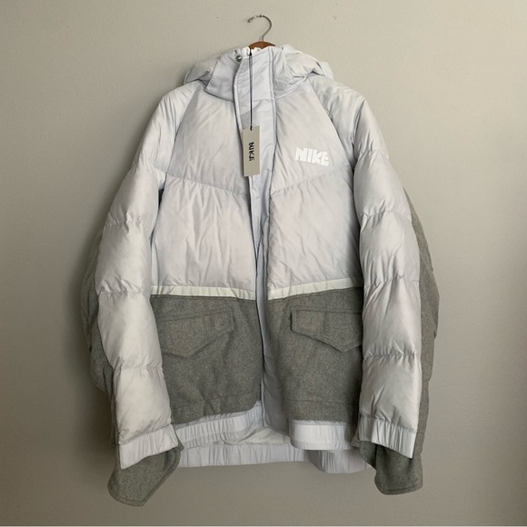 Men’s Nike X Sacai Puffer 800 Fill Down Coat Quilted Jacket Gray XXL NEW! - Picture 2 of 16